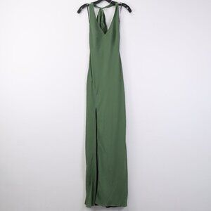 Park & Fifth Moss Green Halter Maxi Dress with Front Slit
